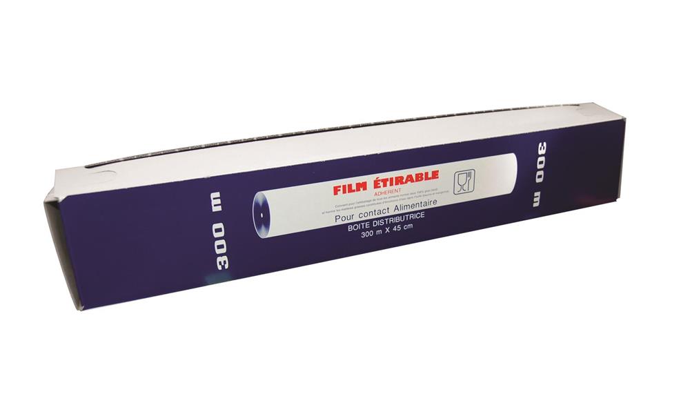 Film étirable alimentaire 45 cm x 300 m en boite distributrice